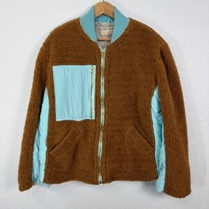 We The Free Women XS Rivington Jacket Sherpa Fleece Bomber Brown‎ Oversized Zip